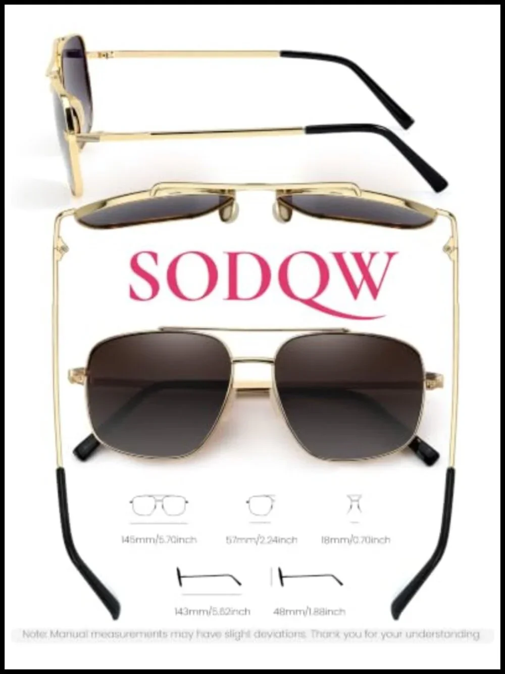 Tangle Free Aviator Polarized Sunglasses UV400 Protection Double Bridge Gold